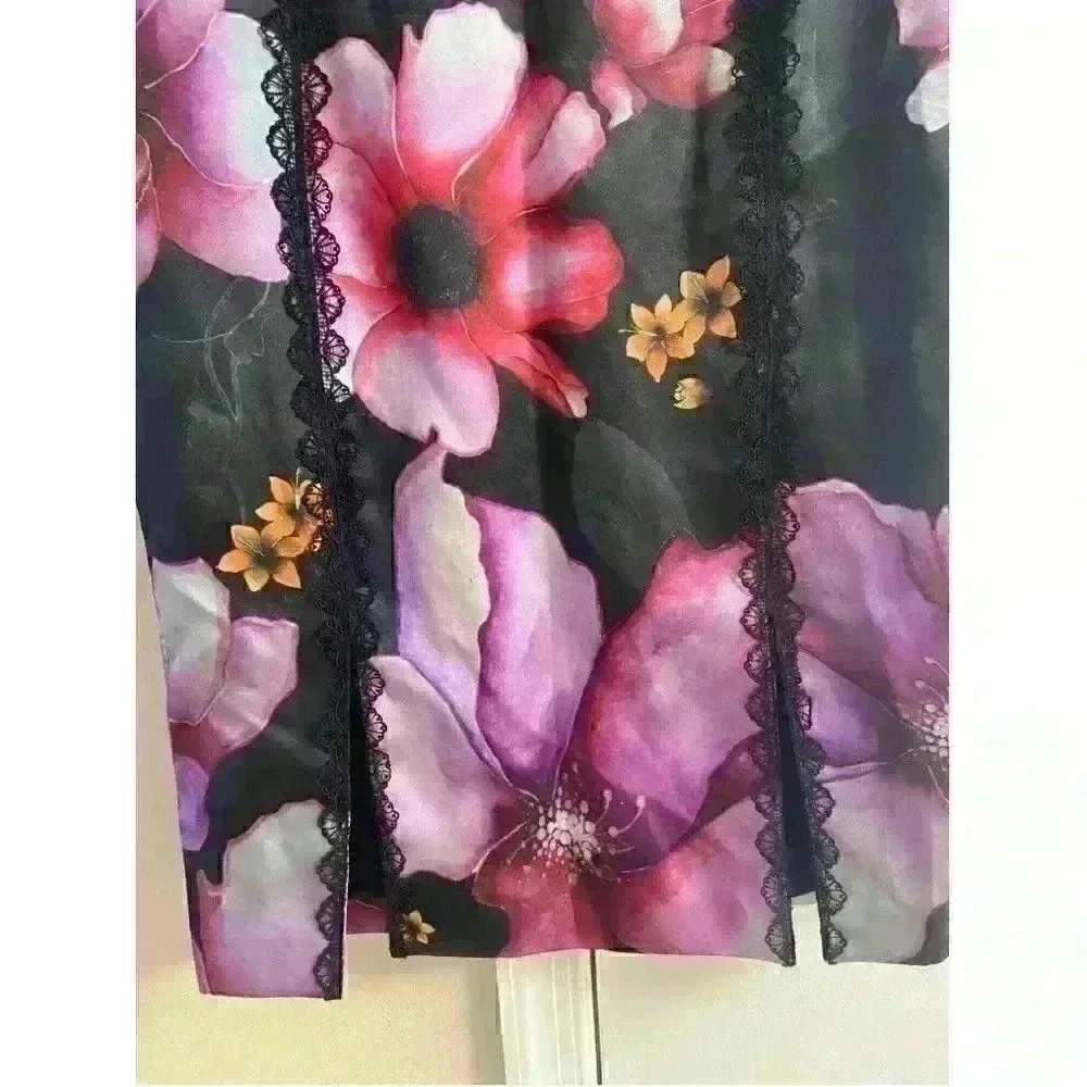 Marchessa notte black satin lace detail floral‎ print skirt Sz 4 - Picture 4 of 8
